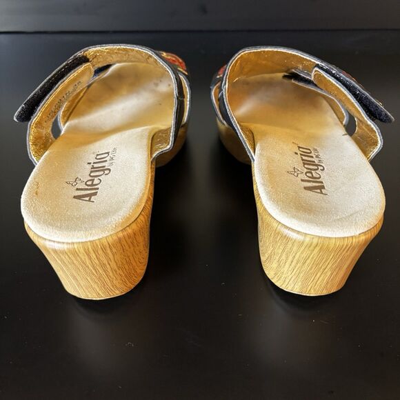 Alegria Linn Black Leather Embroidered Floral Sandals Women's Size 8 US, 38 EU - Picture 5 of 9